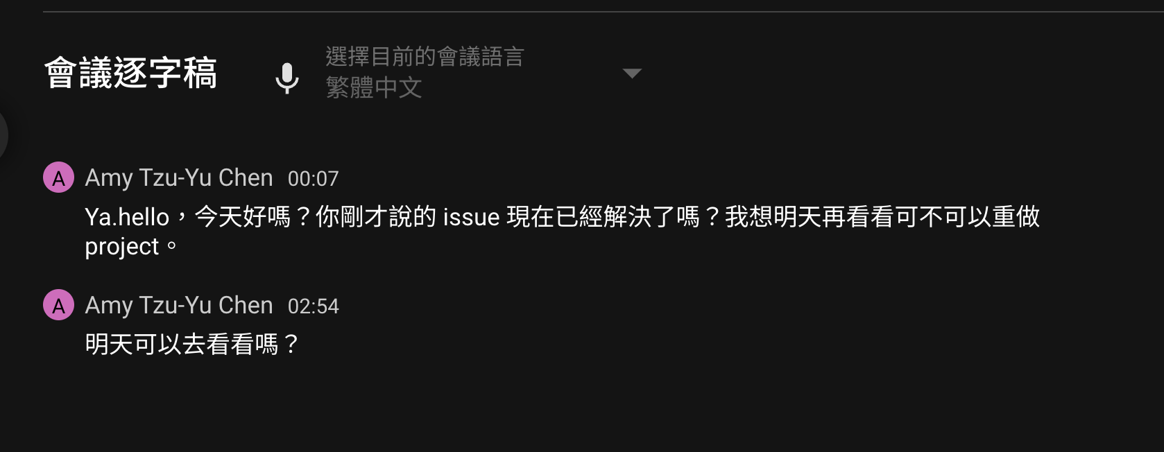 實時產生多語言逐字稿：中英夾雜的對話特別需要準確紀錄逐字稿