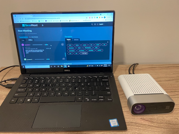 SeaMeet’s improved interface showing speaker identification and AI topic extraction