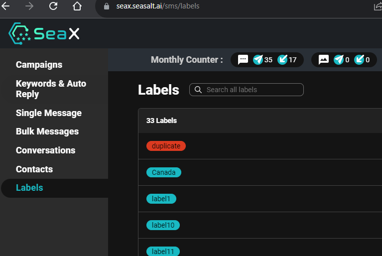 The SeaX Bulk Messaging Label Management System.