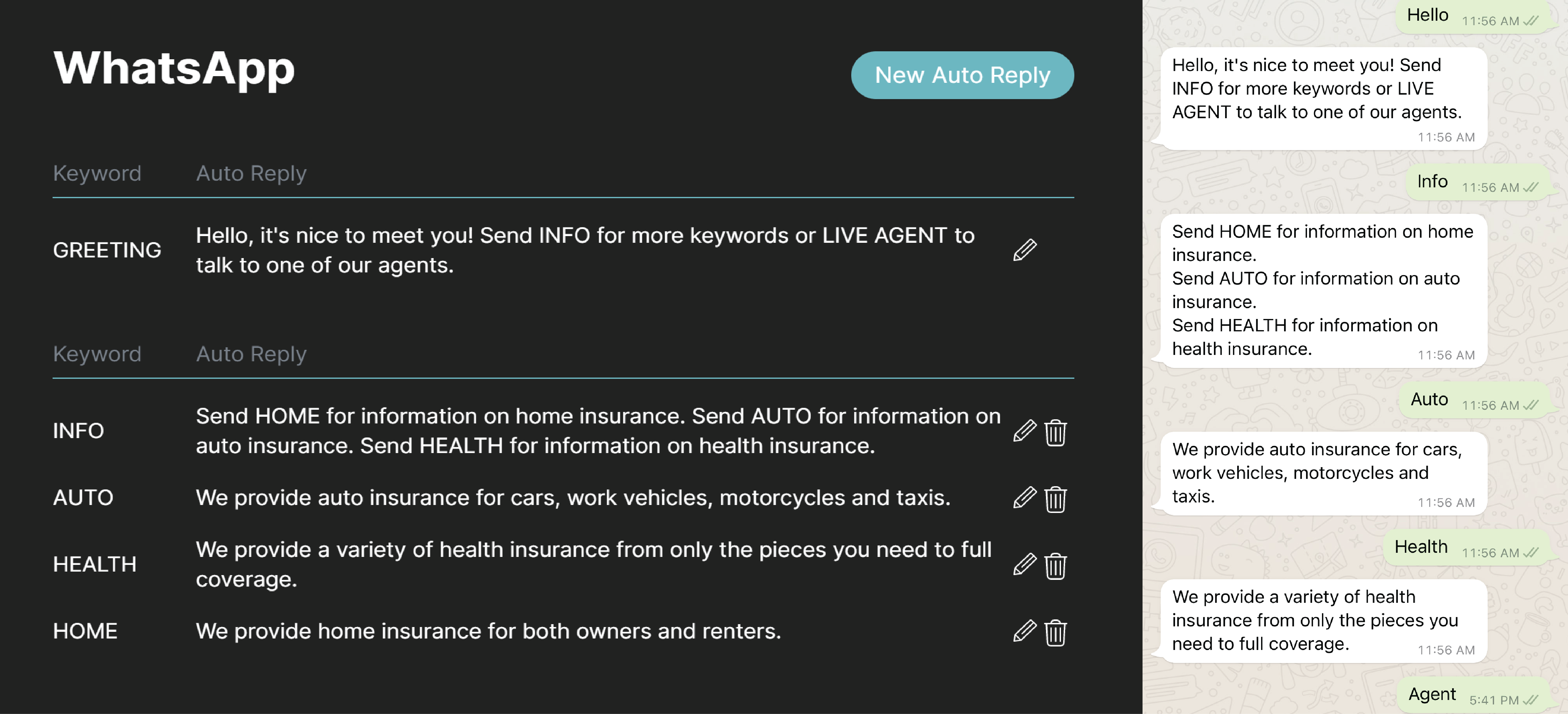 The SeaX WhatsApp Keyword and Auto Reply Management System.